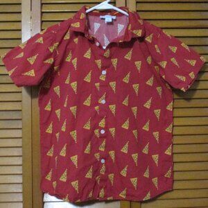 WURL boys Christmas cotton button down shirt with pizza Christmas trees size L